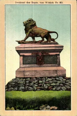 Monumento do Regimento von Wittich Nr. 83 — leão em pedestal — editor A. LEVY, Wörth