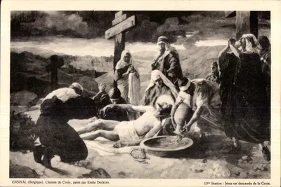 Ensisval (Bélgica) — 13ª Estação: Jesus desceu da Cruz — pintura de Émile Deckers