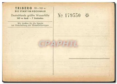 Tribberger Wasserfälle — ilustração em preto e branco — editor E. Giron, n° de série 179550 — Verso