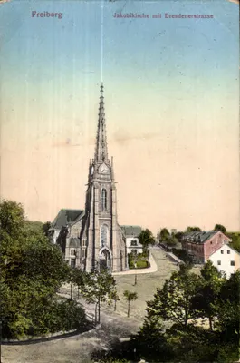 Freiberg — Jakobikirche mit Dresdener Straße — Museum für Dampf- und Dampflok-Fotografie, Freiberg, Nr. 215