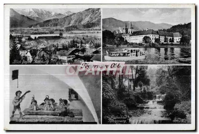 Tegernsee Ott. — Vista de Blaubeuren, castelo dos duques, fresco do Braustüberl, e trilha do Fimmzenweg — editor não visível
