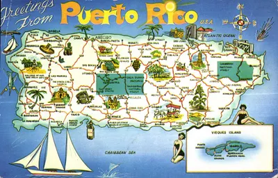 Carte postale illustrée de la carte de Porto Rico — éditeur non visible