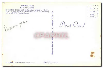 Central Park — ponte e riachos sob os hotéis da 5ª Avenida — Dexter Press, Inc. — Verso