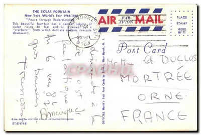 Fontaine solaire — New York World's Fair 1964-1965 — éditeur New York World's Fair Corporation — Rewers