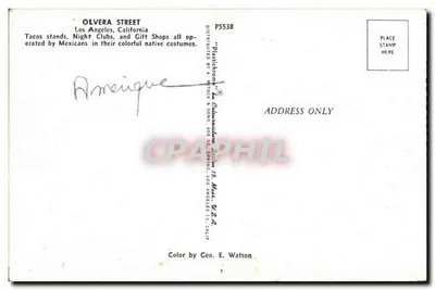 Olvera Street — Los Angeles, Califórnia — Plastichrome, n° P5538 — Verso