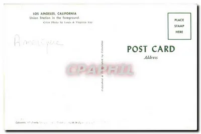 Los Angeles, Kalifornia — Gare Union Station na pierwszym planie — Fotografia kolorowa autorstwa Louis & Virginia Kay, wydawca Columbia — Rewers
