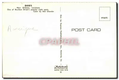 Dixie's — Nova Orleans, Louisiana — Plastichrome por Colourpicture, Boston, Mass. 02130 — Verso