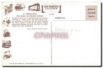 Union Square, San Francisco — Hotel St. Francis e parque — H. S. Crocker Co. — Verso