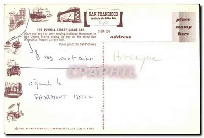 San Francisco — Powell Street Cable Car — Smith News Co. 5:SF-106 — Verso