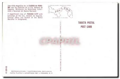 Panama City — widok panoramiczny z budynkiem Ministerstwa Spraw Zagranicznych i filia Banco Nacional — wydawca H.S. Crockett & Co. Inc. San Francisco — Rewers