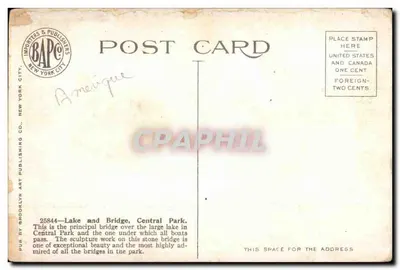 Jezioro i most, Central Park — Nowy Jork — BAPCO Publishing Co. nr 25844 — Rewers