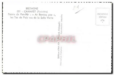 Ponta de Pen-Hir — os Montes de Feijão vistos da Sala Verde — Edições d'Arte JOS, Châteaulin — Verso