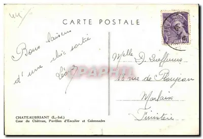 Châteaubriant (L.-Inf.) — Cour do Castelo, Pavilhão da Escada e Colunatas — editor Cim — Verso