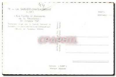 Monumento aos Fusilados e Massacrados da Resistência — Châteaubriant — Edições Gaby — Verso