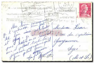 Monument do Strzelców i Zabitych w Ruchu Oporu — Châteaubriant — wydawca Caby, nr 78 — Rewers