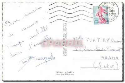 Recuerdo de Morgat — Castillo de Dinan, Gruta de Roméa, Playa, Muelle — Editor ARTAUD Père et Fils, Nantes — Reverso
