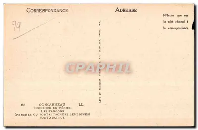 Port w Concarneau — statki żaglowe i rybacy — Imp. Léty et Neuthier, Paryż — Rewers