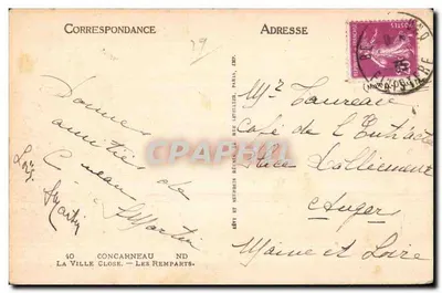 Castelo de água e torre de relógio em Concarneau — editor anônimo, número de série não visível — Verso