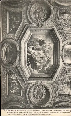 Rennes - Palais de Justice - Grand Chambre des Parlements de Bretagne - Plafond peint par Noël Coypel (1646) "La Justice accueillant l'Innocence"