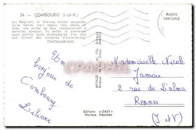 Castelo de Combourg — lenda do Conde e do gato preto — editor GABY — Verso