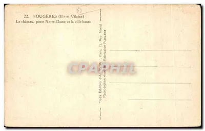 Fougères — O castelo, porta Notre-Dame e a cidade alta — Les Éditions d'Arry-WON, Paris — Verso