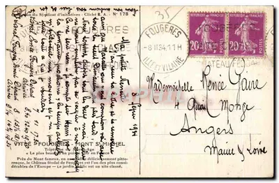 Fougères — Vista del castillo — cita de Balzac — editor Cliché E.A. N° 178 — Reverso