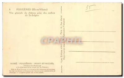 Fougères (Ille-et-Vilaine) — Vue générale du château prise des rochers de St-Sulpice — Éditions d'Art Yvon — Verso