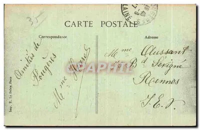 Fougères — O Castelo Feudal e a Igreja Saint-Léonard — Imp. E. Le Deley, Paris — Verso