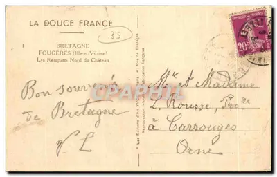 Fougères (Ille-et-Vilaine) — Los Muros del Norte del Castillo — Edición Artística YVON, París — Reverso