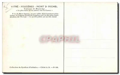 Fougères — Omringend het Kasteel — Uitgever niet geïdentificeerd, serie-nummer niet zichtbaar — Achterkant