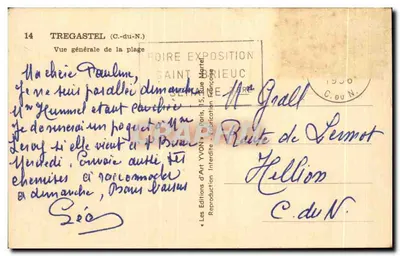 Tregastel (C.-du-N.) — Vista geral da praia — Les Éditions d'Art Yvon, n°14 — Verso