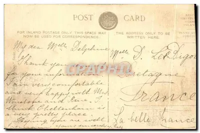 Bilhete postal antigo Estação de Embarque Liverpool — Verso
