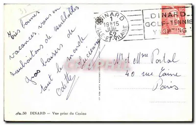 Dinard — Widok z kasyna — Stara pocztówka n°50 — wydawca CIN DER ARTS PHOTO-MECANIQUE — Rewers