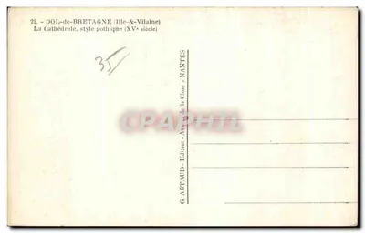 Dol-de-Bretagne — Catedral, estilo gótico (século XV) — G. Artaud, Nantes — Verso