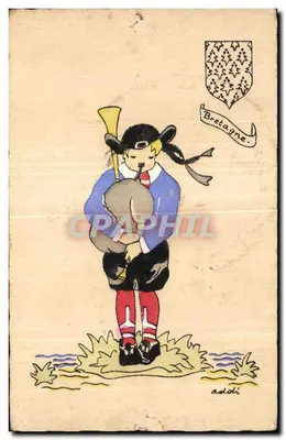 Brittany — musician in traditional costume — publisher Adolbi