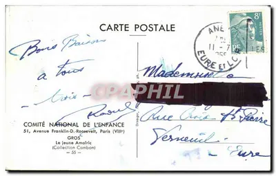 Retrato de um jovem garoto — época XIX — Comité National de l'Enfance, Paris — Verso