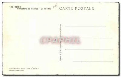 Monasterio de Cimiez - El Cloître — Vista interior con pozo — editor Braun & Cie, Niza — Reverso