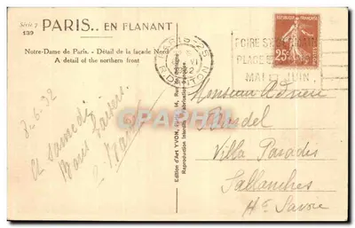 Notre-Dame di Parigi — Dettaglio della facciata nord — Edizione d'Arte YVON, serie 139 — Verso