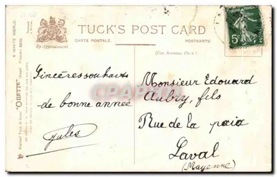Dzik w zimowym lesie — praca Gillette — wydawca Tuck's Post Card — Rewers