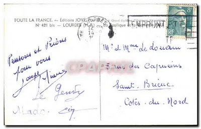 Bazylika Najświętszej Maryi Panny z Lourdes — widok panoramiczny — Wydawnictwo JOVE, Paryż, N° 421 bis — Rewers