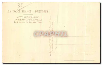 Saint-Malo - A Torre das Damas — Editor Yvon, n°9 — Verso