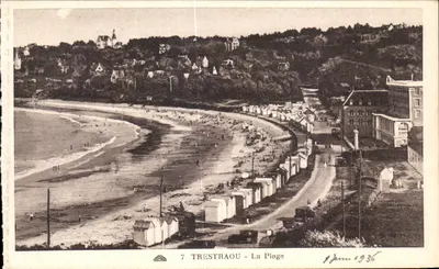 Bilhete postal antigo Trestraou A praia