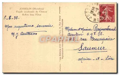 Josselin (Morbihan) — Fachaça ocidental do Castelo, Reflexos no Oust — Edições d'Art Yvon, n° 147 — Verso