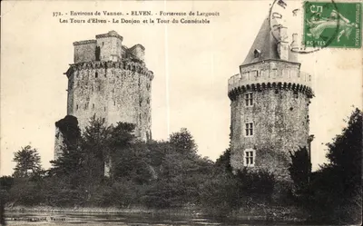 Bilhete postal antigo Elven Arredores de Vannes Fortaleza de Largouet As Torres de Elven O Donjon