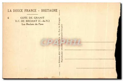 Bilhete postal antigo La Douce France Bretagne Cote De Granit Ile De Brehat Les Rochers du Paon — Verso