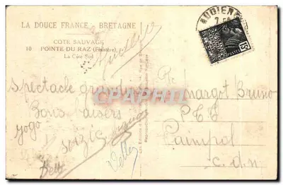 Pointe du Raz — vue de la côte sud avec phare au loin — éditeur : Les Éditions d'Art de la Côte Sauvage — Verso