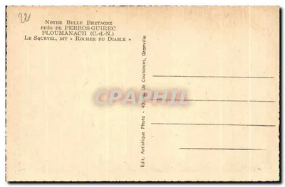 Le Squevel, zwany « Rocher du Diable » — blisko Ploumanach (C.-d.-N.) — Photo Artisticque, Granville — Rewers