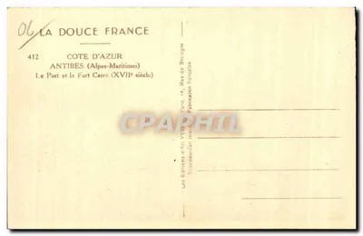 Porto de Antibes — O Forte Carré (século XVII) — Éditions d'Art Yvon, Paris — Verso