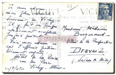 Vichy — Esplanada do Hotel de Ville — Edição La Cigogne — Verso