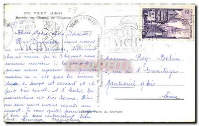 Entrada do Campo de Corridas — Vichy (Allier) — Editor Elcée — Verso